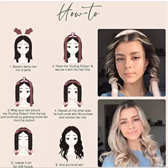 Hair curling heatless rod headband silk with 2 scrunchies wavy curly no damage - Picture 9 of 11